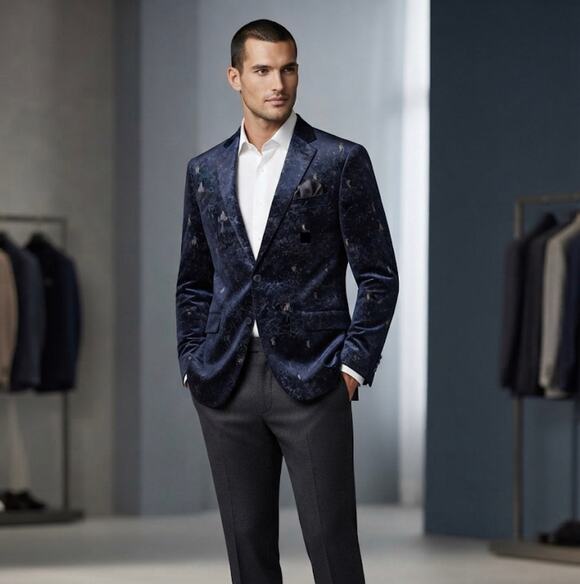 Gianni uomo Other - New Gianni blue velvet modern fit parrot blazer sz 38 S